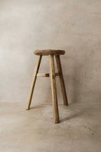 Vintage Rustic Elm Wood Stool - Round - No 38
