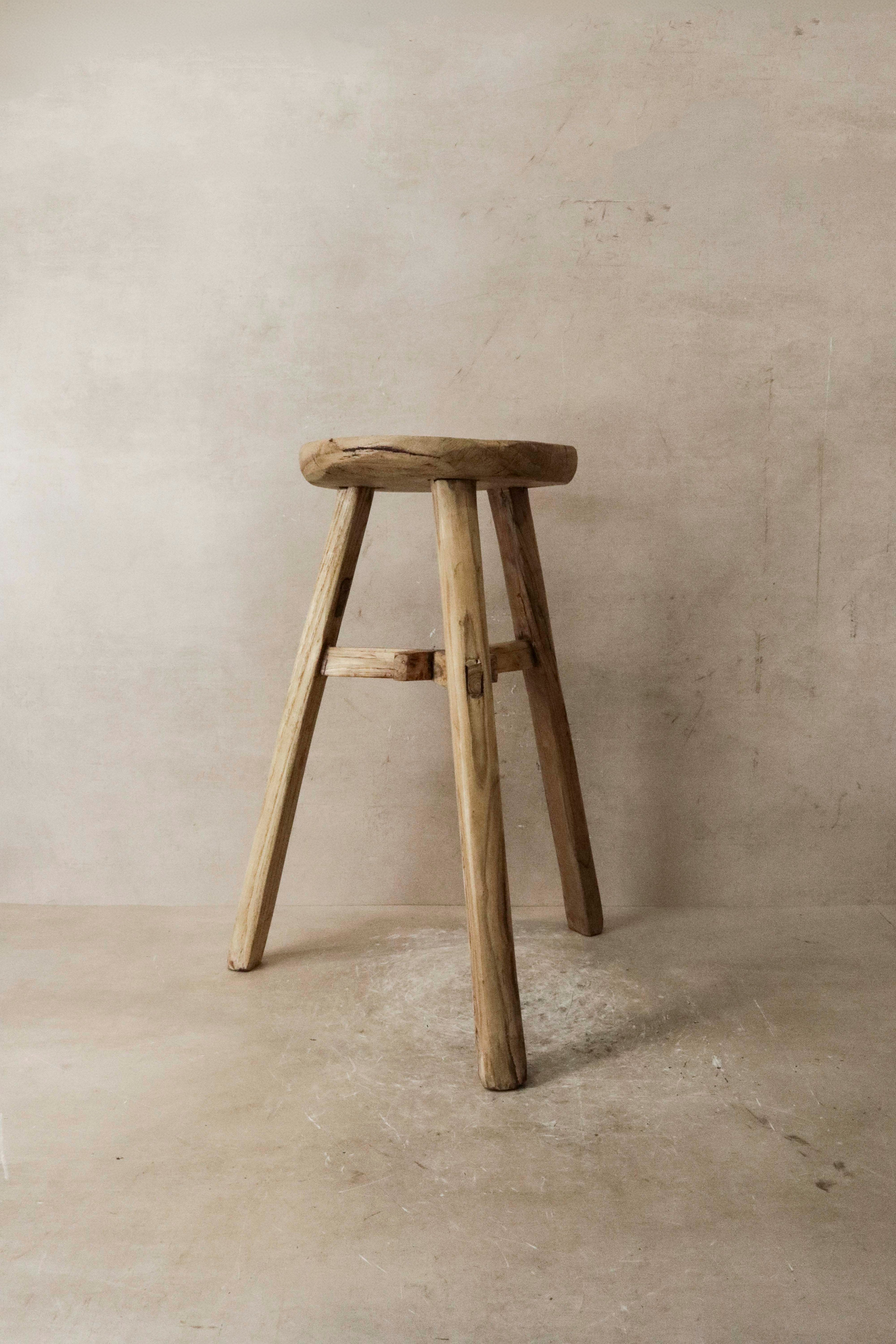 Vintage Rustic Elm Wood Stool - Round - No 38