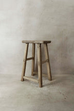 Vintage Rustic Elm Wood Stool - Medium - No 36