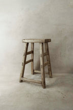 Vintage Rustic Elm Wood Stool - Medium - No 33