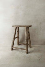 Vintage Rustic Elm Wood Stool - Medium - No 34