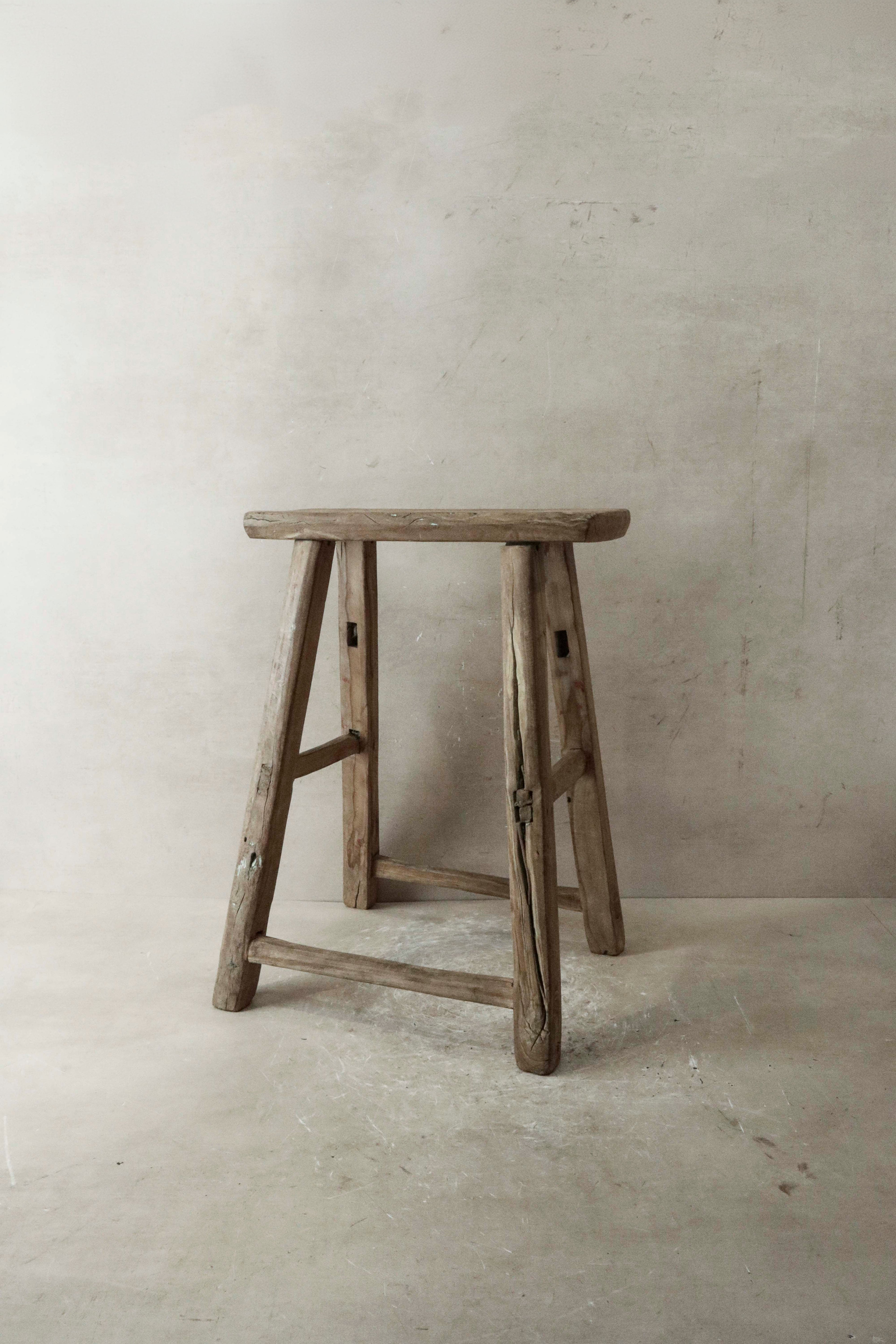 Vintage Rustic Elm Wood Stool - Medium - No 34