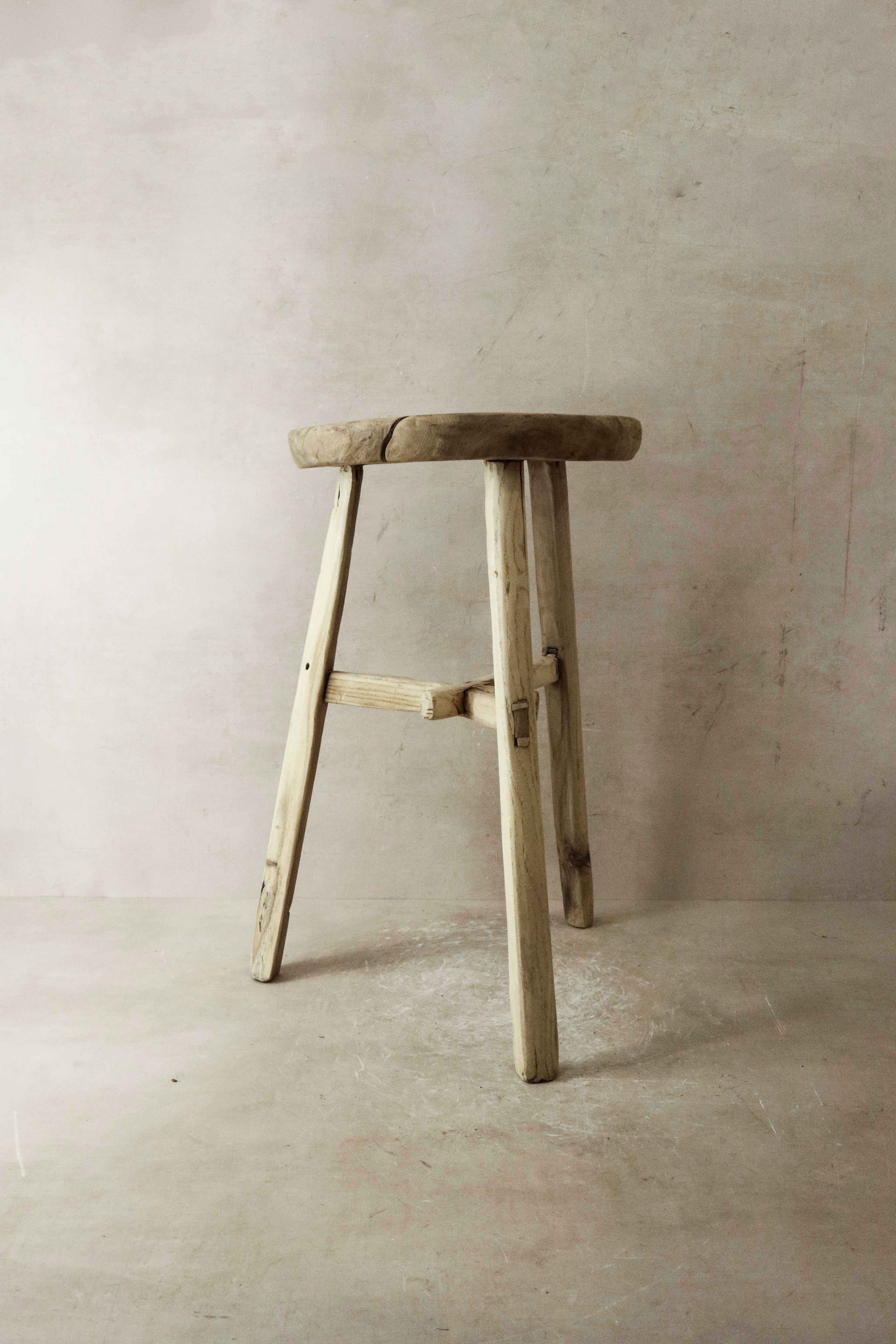 Vintage Rustic Elm Wood Stool - Round - No 22