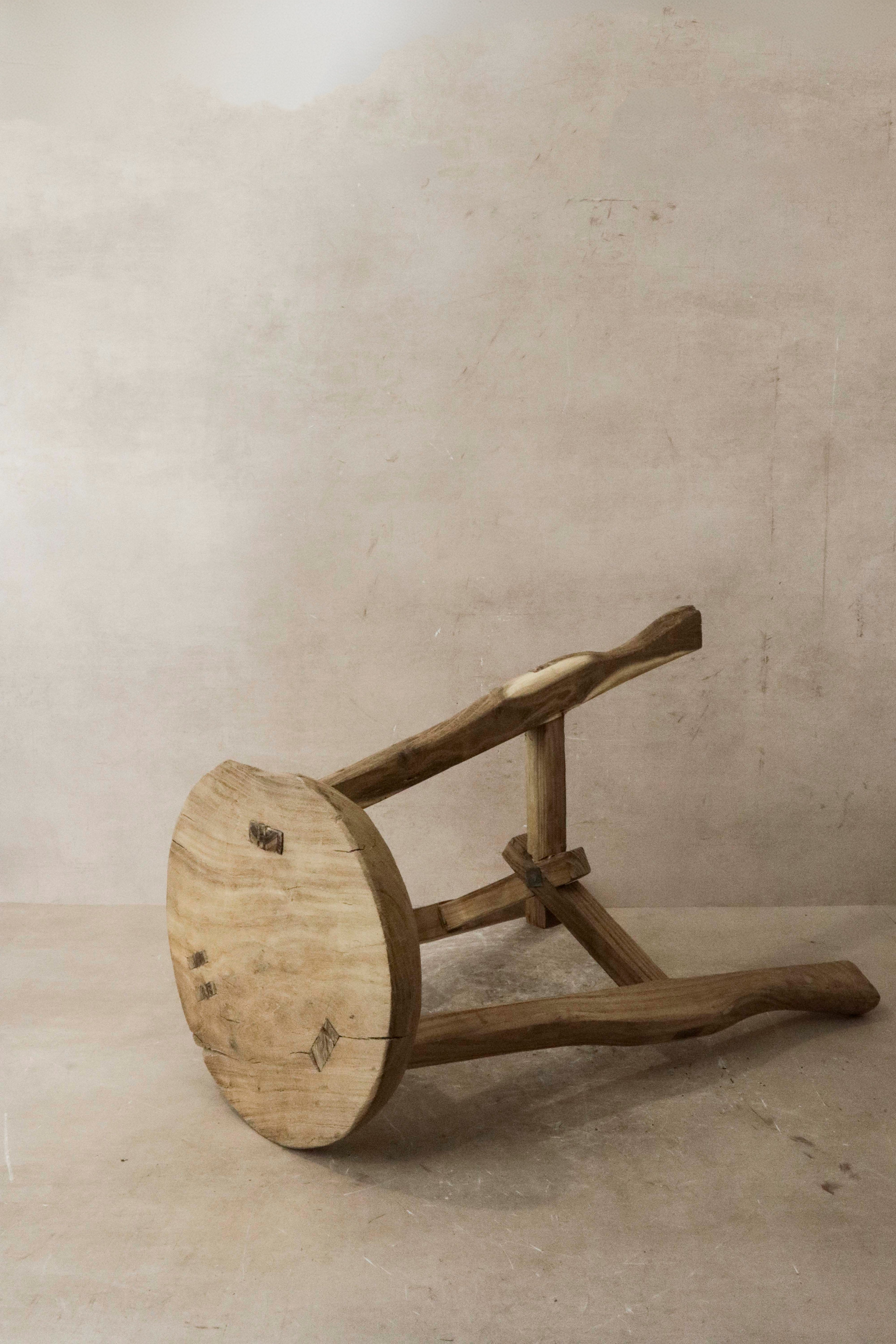 Vintage Rustic Elm Wood Stool - Round - No 40