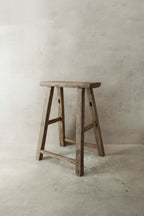 Vintage Rustic Elm Wood Stool - Medium - No 34