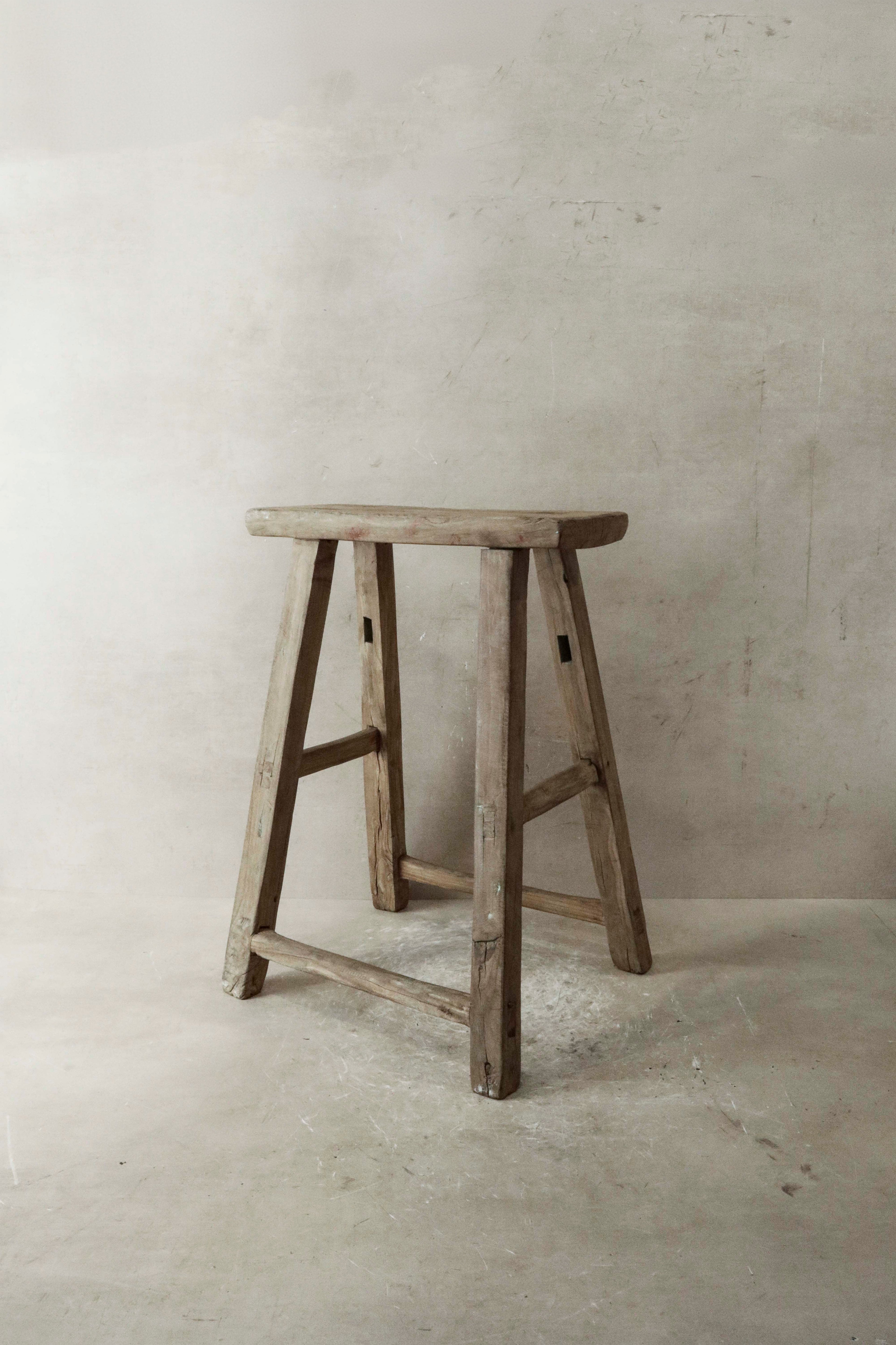 Vintage Rustic Elm Wood Stool - Medium - No 34