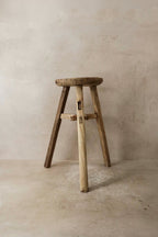 Vintage Rustic Elm Wood Stool - Round - No 38