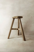 Vintage Rustic Elm Wood Stool - Round - No 21