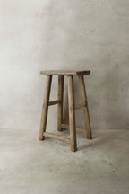 Vintage Rustic Elm Wood Stool - Medium - No 36
