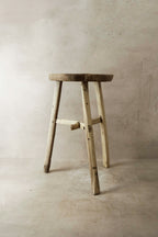 Vintage Rustic Elm Wood Stool - Round - No 22