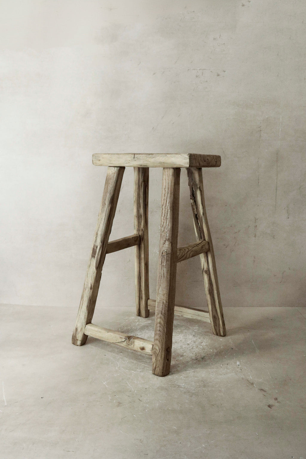 Vintage Rustic Elm Wood Stool - Medium - No 35