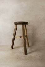 Vintage Rustic Elm Wood Stool - Round - No 39
