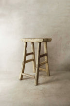 Vintage Rustic Elm Wood Stool - Medium - No 20
