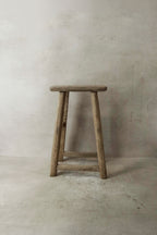 Vintage Rustic Elm Wood Stool - Medium - No 36