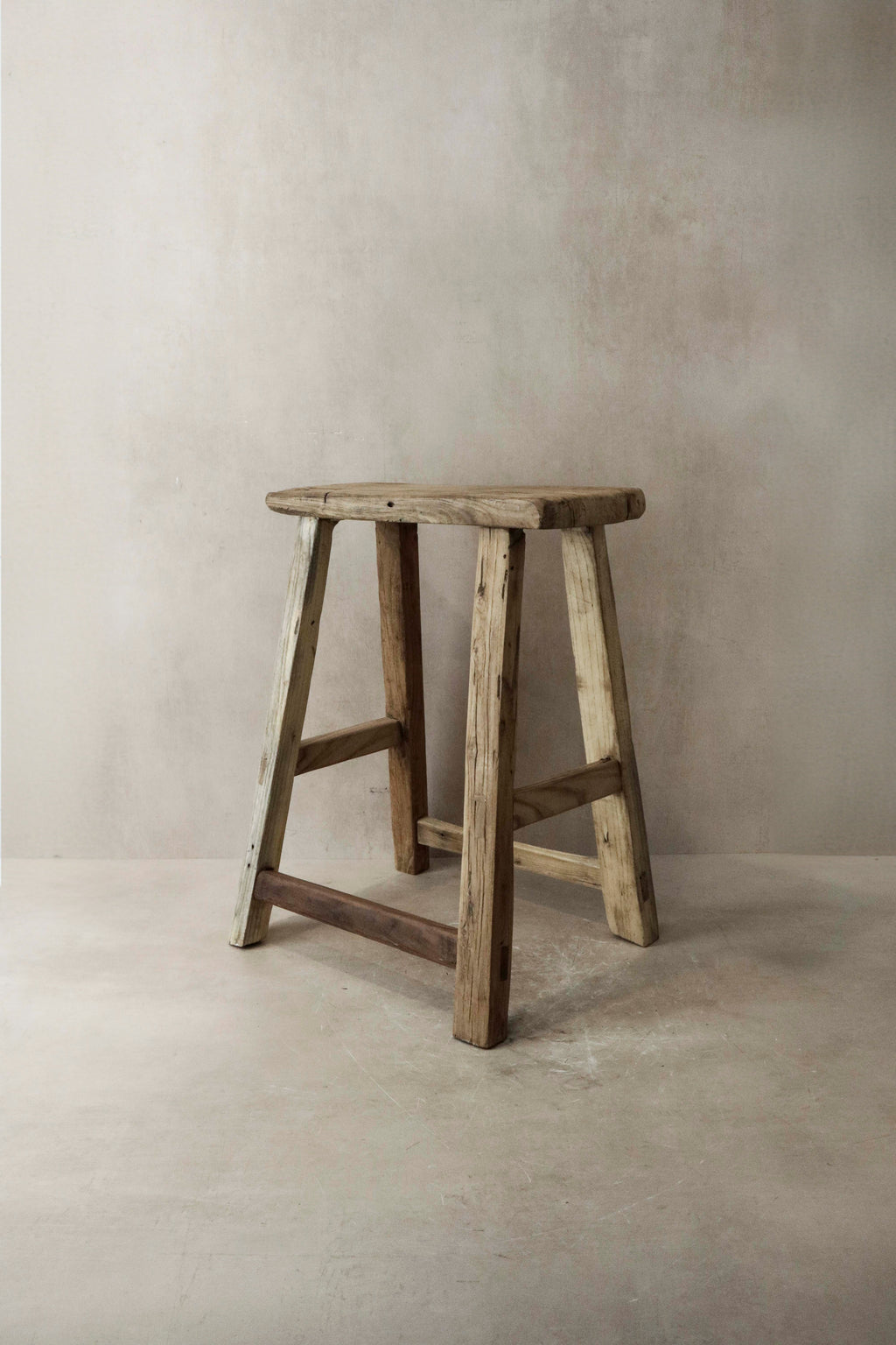 Vintage Rustic Elm Wood Stool - Medium - No 7