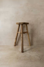 Vintage Rustic Elm Wood Stool - Round - No 38