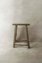 Vintage Rustic Elm Wood Stool - Medium - No 34