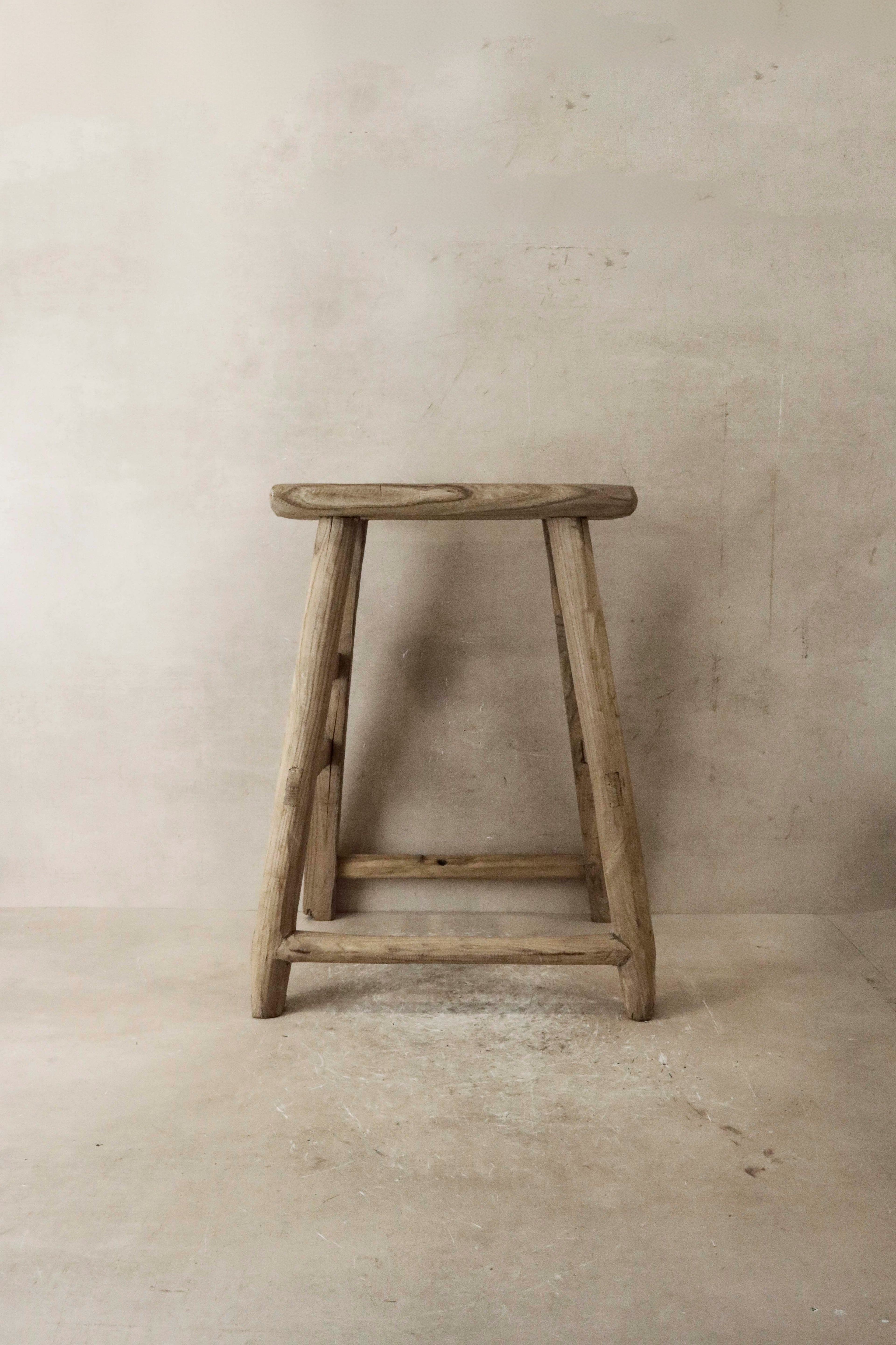 Vintage Rustic Elm Wood Stool - Medium - No 44
