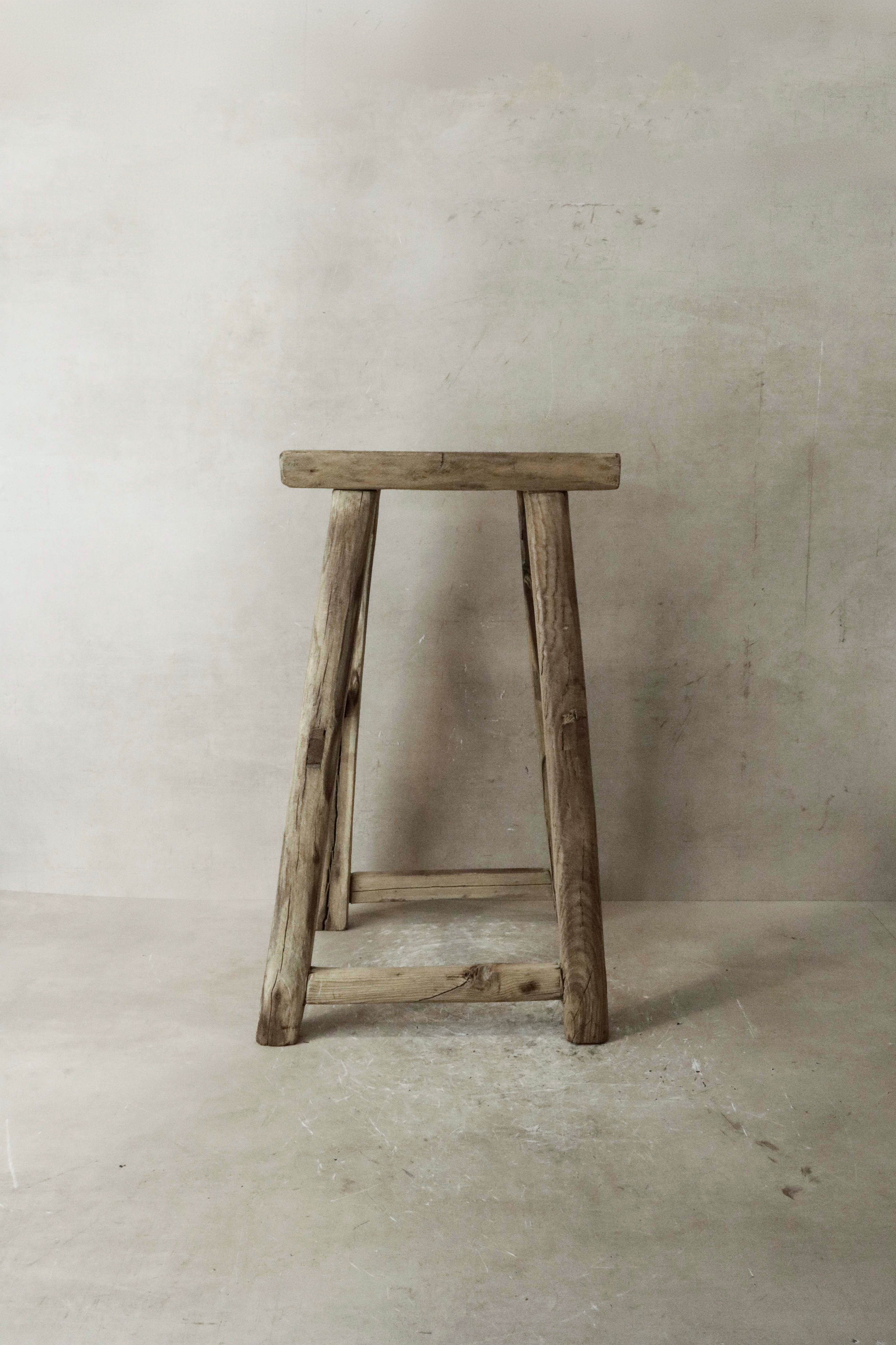 Vintage Rustic Elm Wood Stool - Medium - No 35