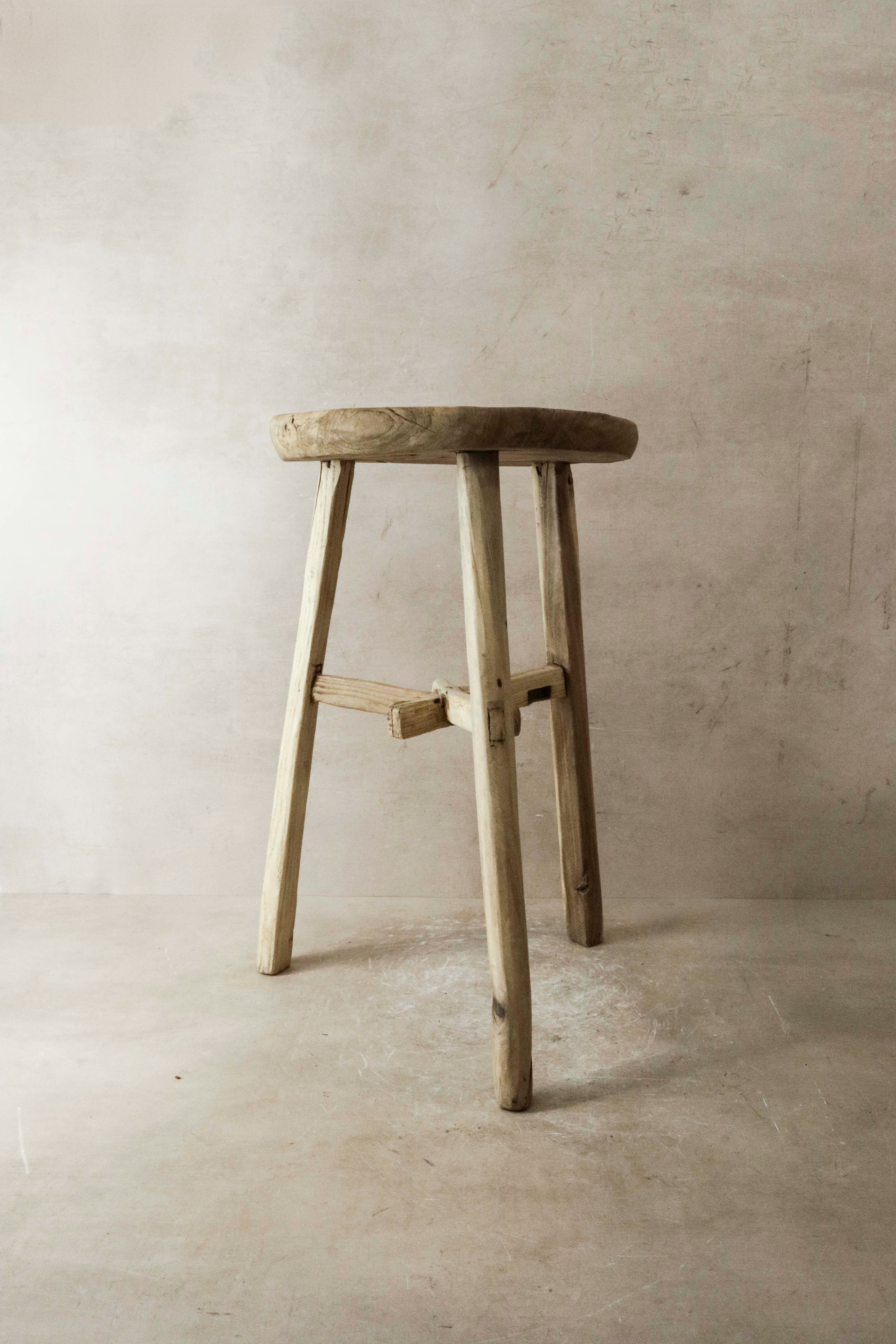 Vintage Rustic Elm Wood Stool - Round - No 22