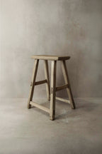 Vintage Rustic Elm Wood Stool - Medium - No 6