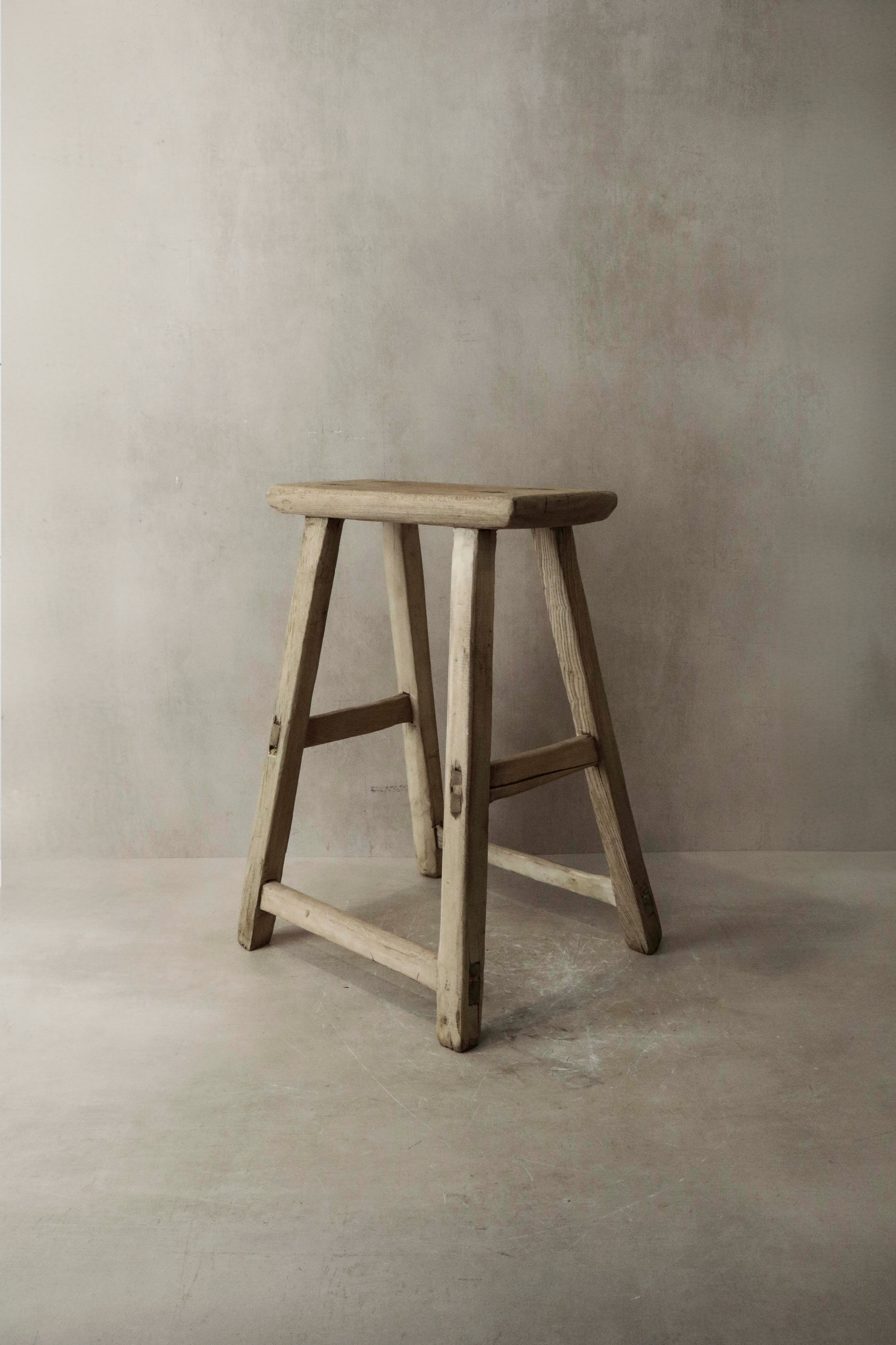 Vintage Rustic Elm Wood Stool - Medium - No 6