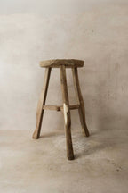 Vintage Rustic Elm Wood Stool - Round - No 40