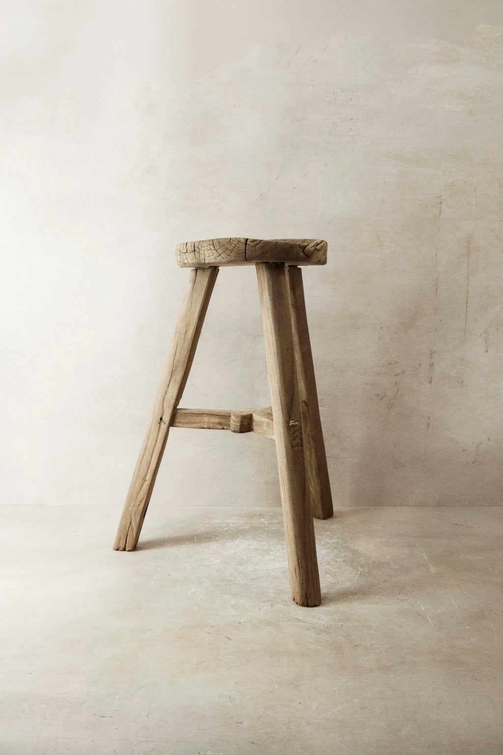 Vintage Rustic Elm Wood Stool - Round - No 21