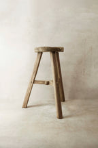 Vintage Rustic Elm Wood Stool - Round - No 21
