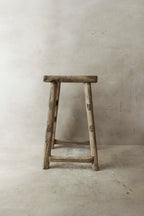 Vintage Rustic Elm Wood Stool - Medium - No 33