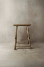 Vintage Rustic Elm Wood Stool - Medium - No 6