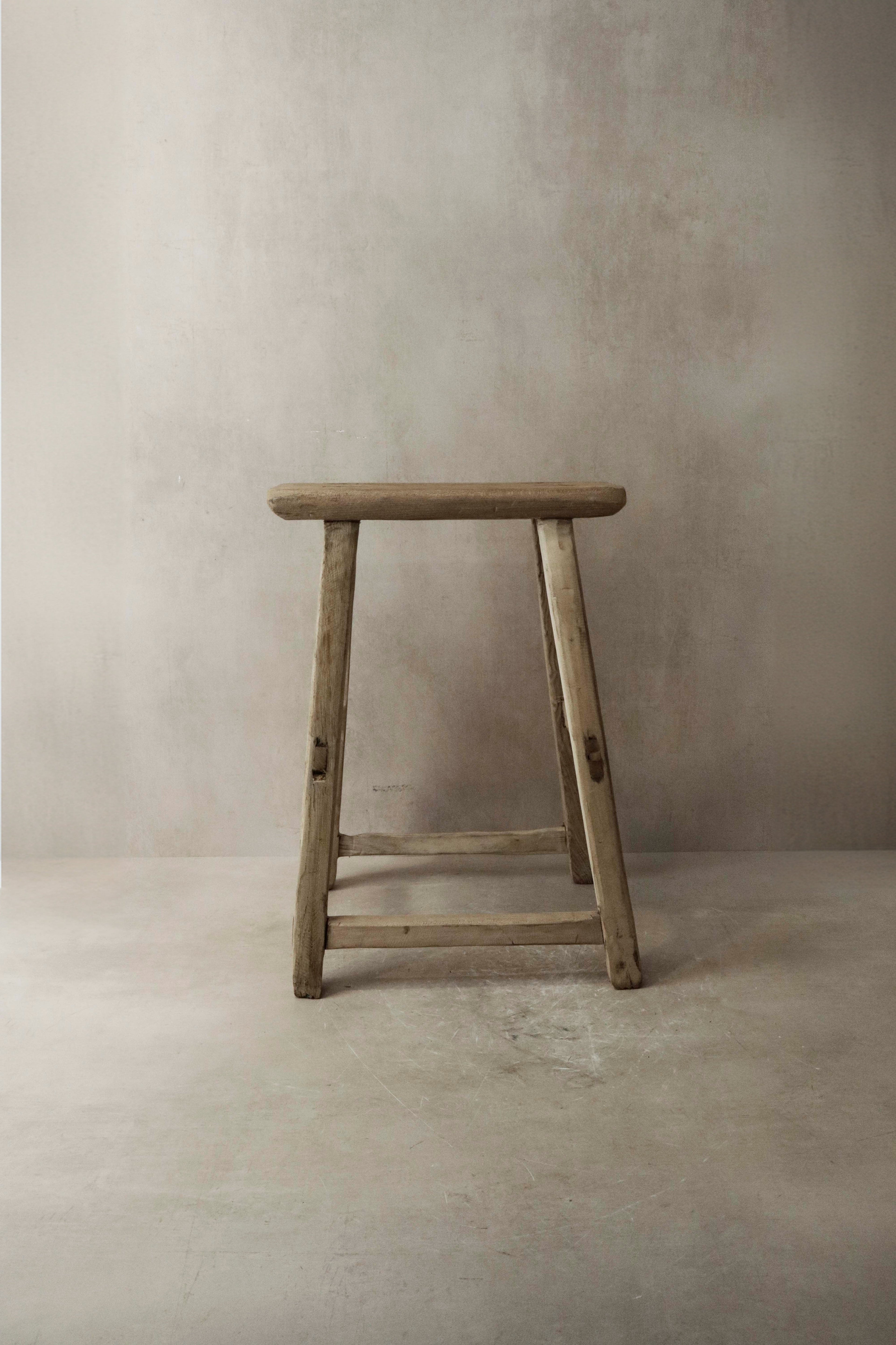 Vintage Rustic Elm Wood Stool - Medium - No 6