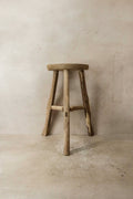Vintage Rustic Elm Wood Stool - Round - No 40