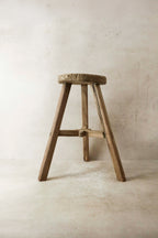 Vintage Rustic Elm Wood Stool - Round - No 21