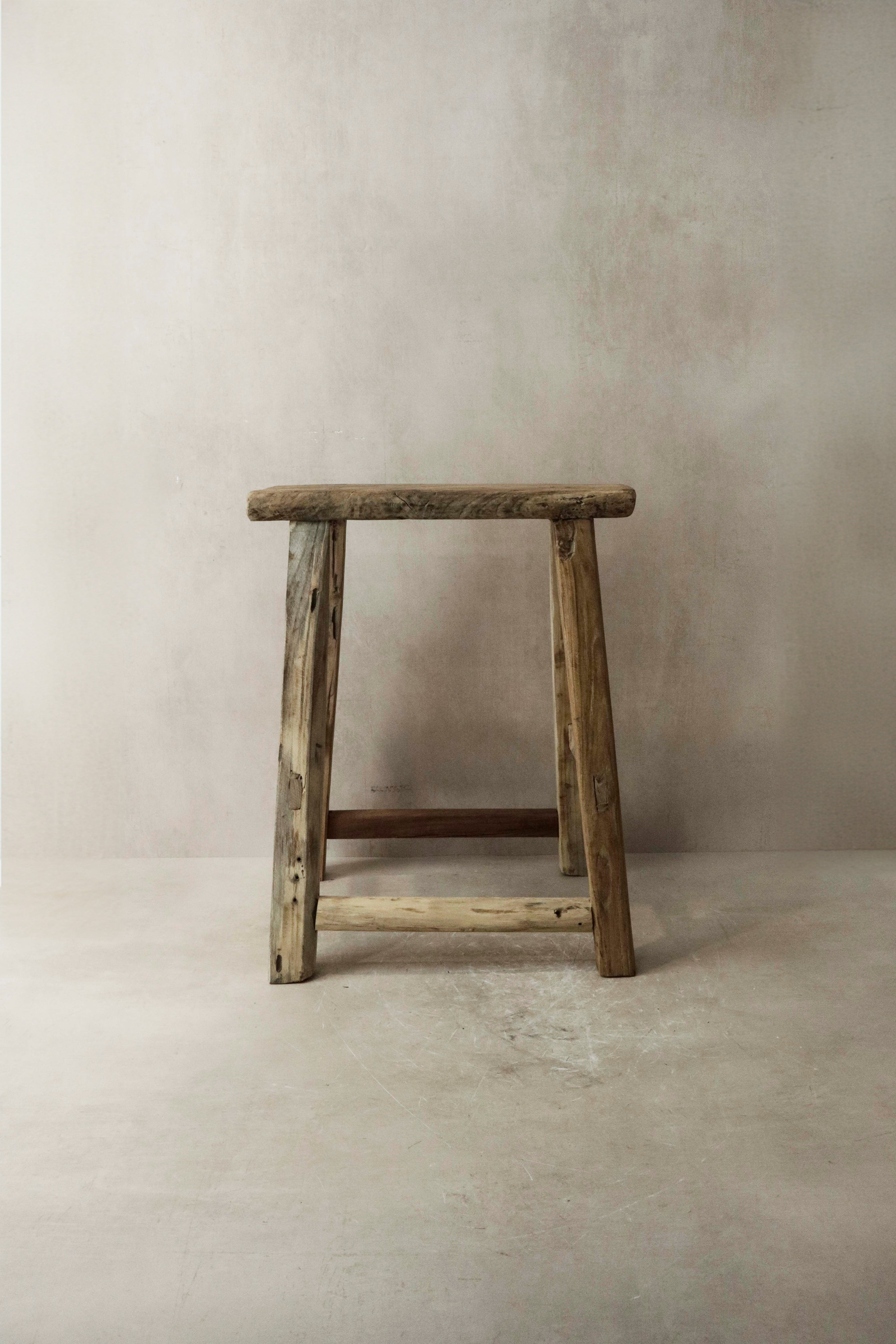 Vintage Rustic Elm Wood Stool - Medium - No 7