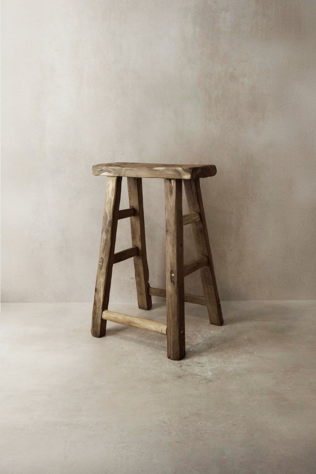 Vintage Rustic Elm Wood Stool - Medium - No 8