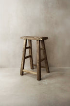 Vintage Rustic Elm Wood Stool - Medium - No 8