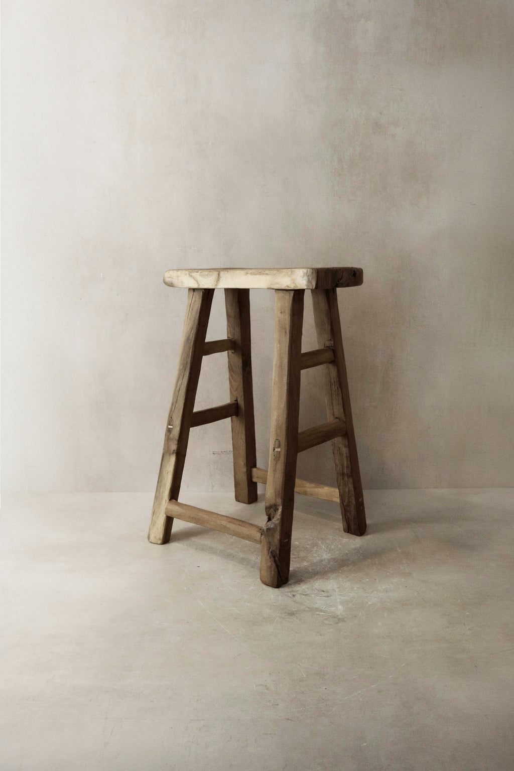 Vintage Rustic Elm Wood Stool - Medium - No 8