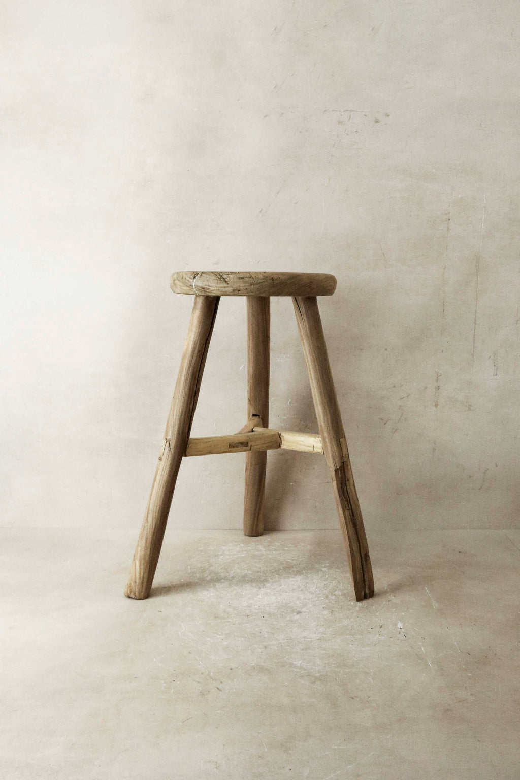 Vintage Rustic Elm Wood Stool - Round - No 27
