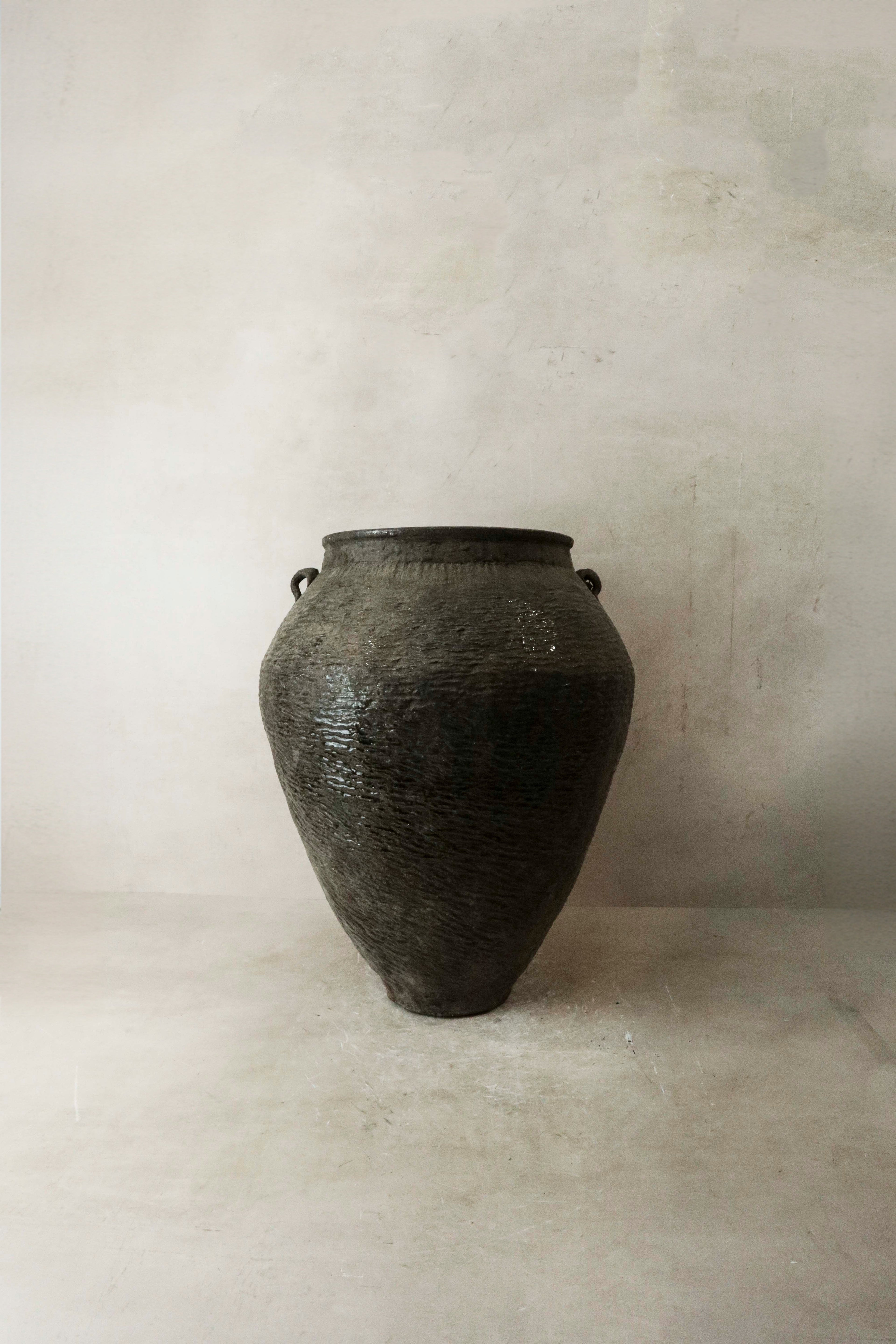 Large Vintage Brown Glazed Ceramic Pot - AS2