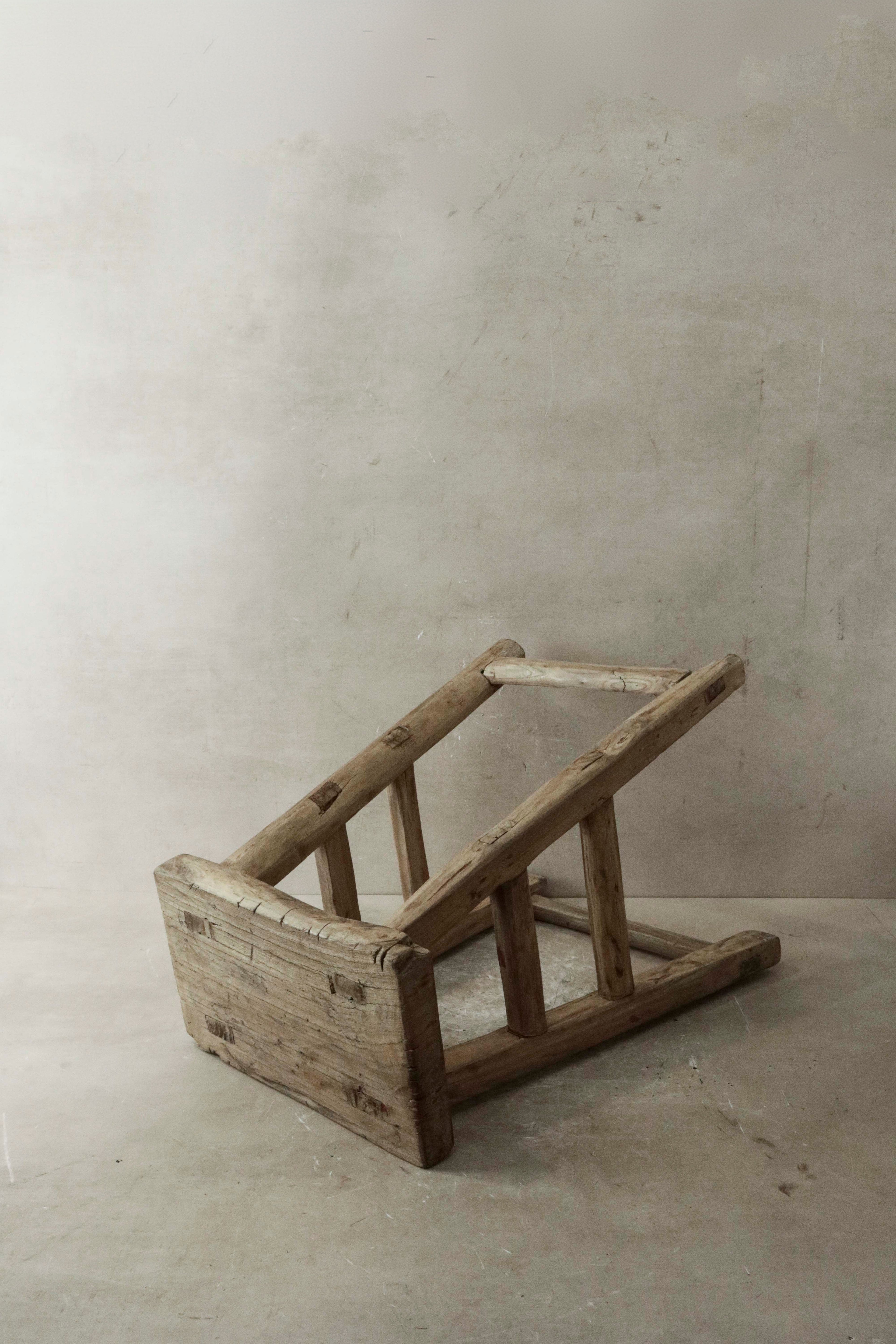 Vintage Rustic Elm Wood Stool - Medium - No 33