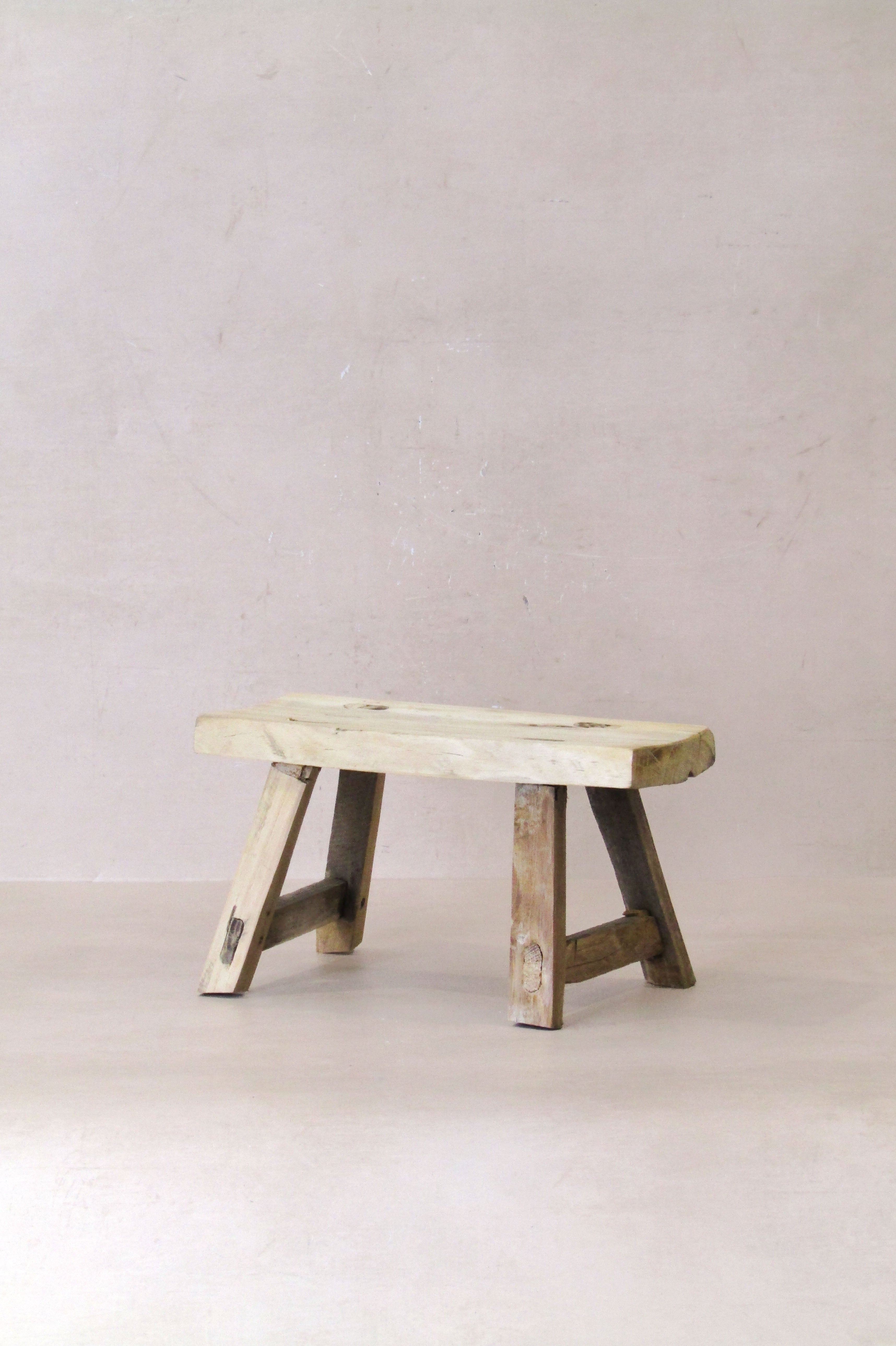 Vintage Rustic Elm Wood Stool - Small - No 26
