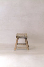 Vintage Rustic Elm Wood Stool - Small - No 27