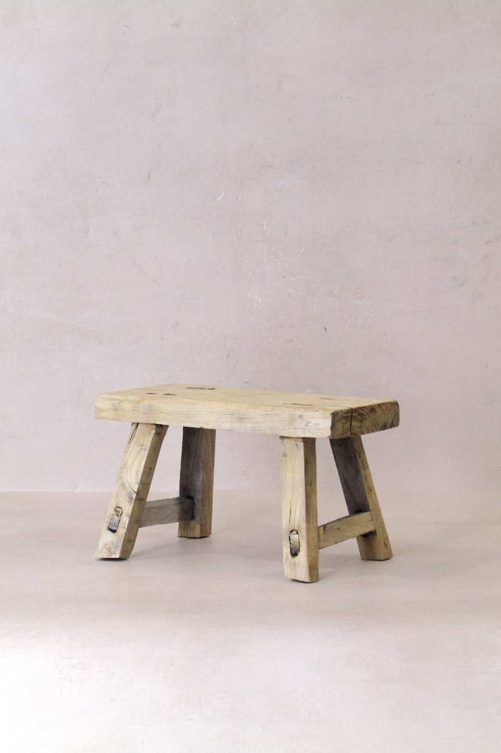 Vintage Rustic Elm Wood Stool - Small - No 28
