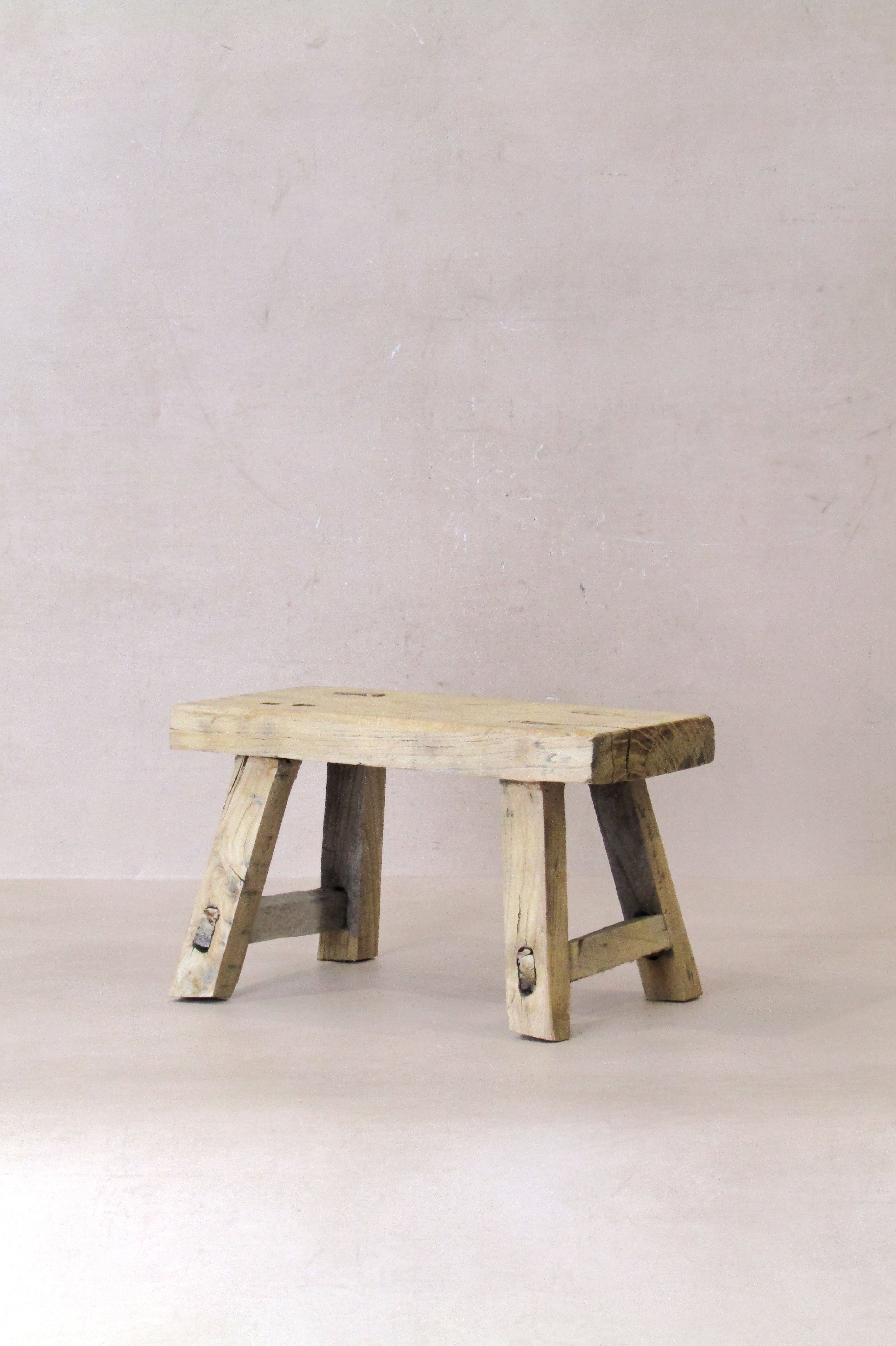Vintage Rustic Elm Wood Stool - Small - No 28
