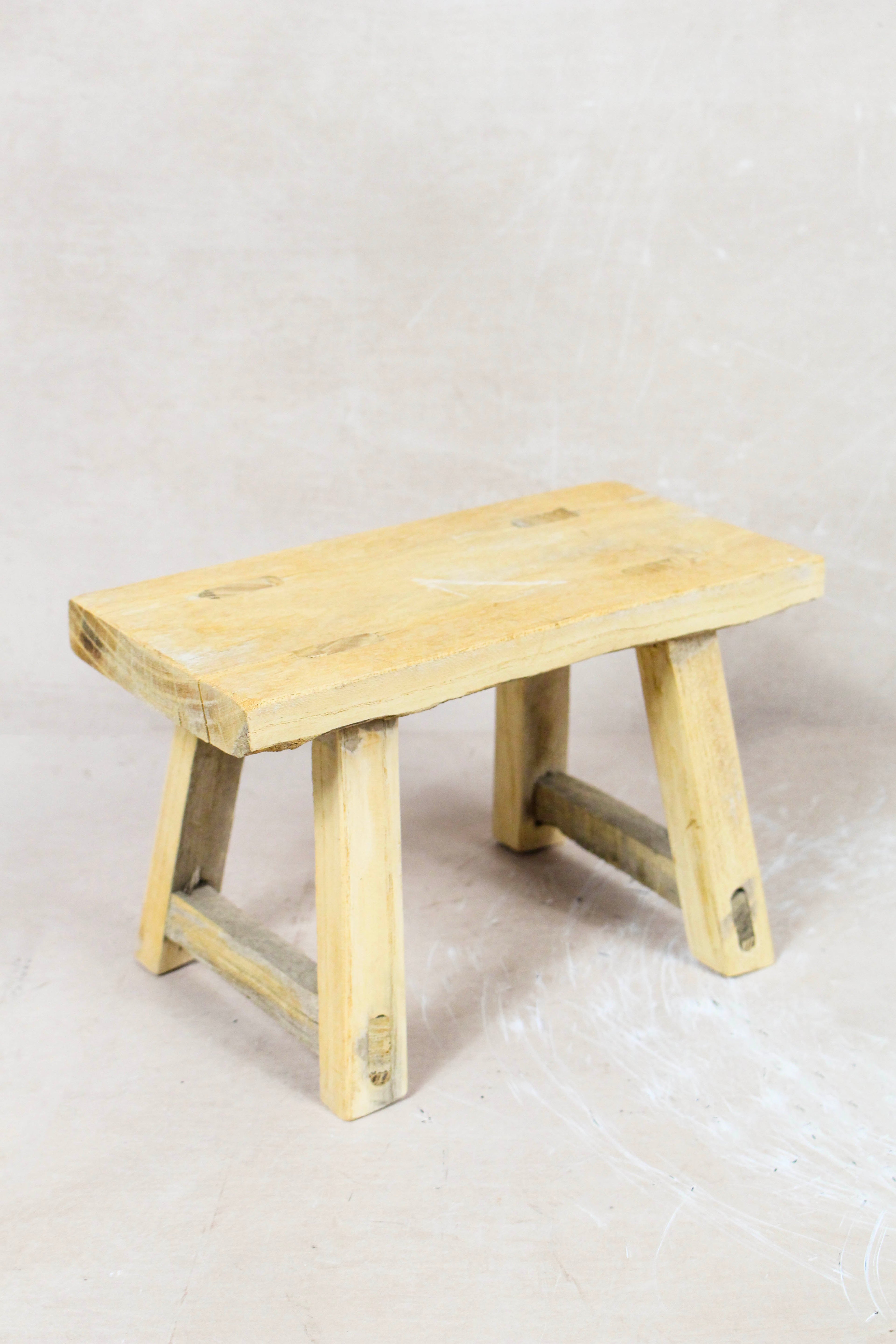 Vintage Rustic Elm Wood Stool - No 63
