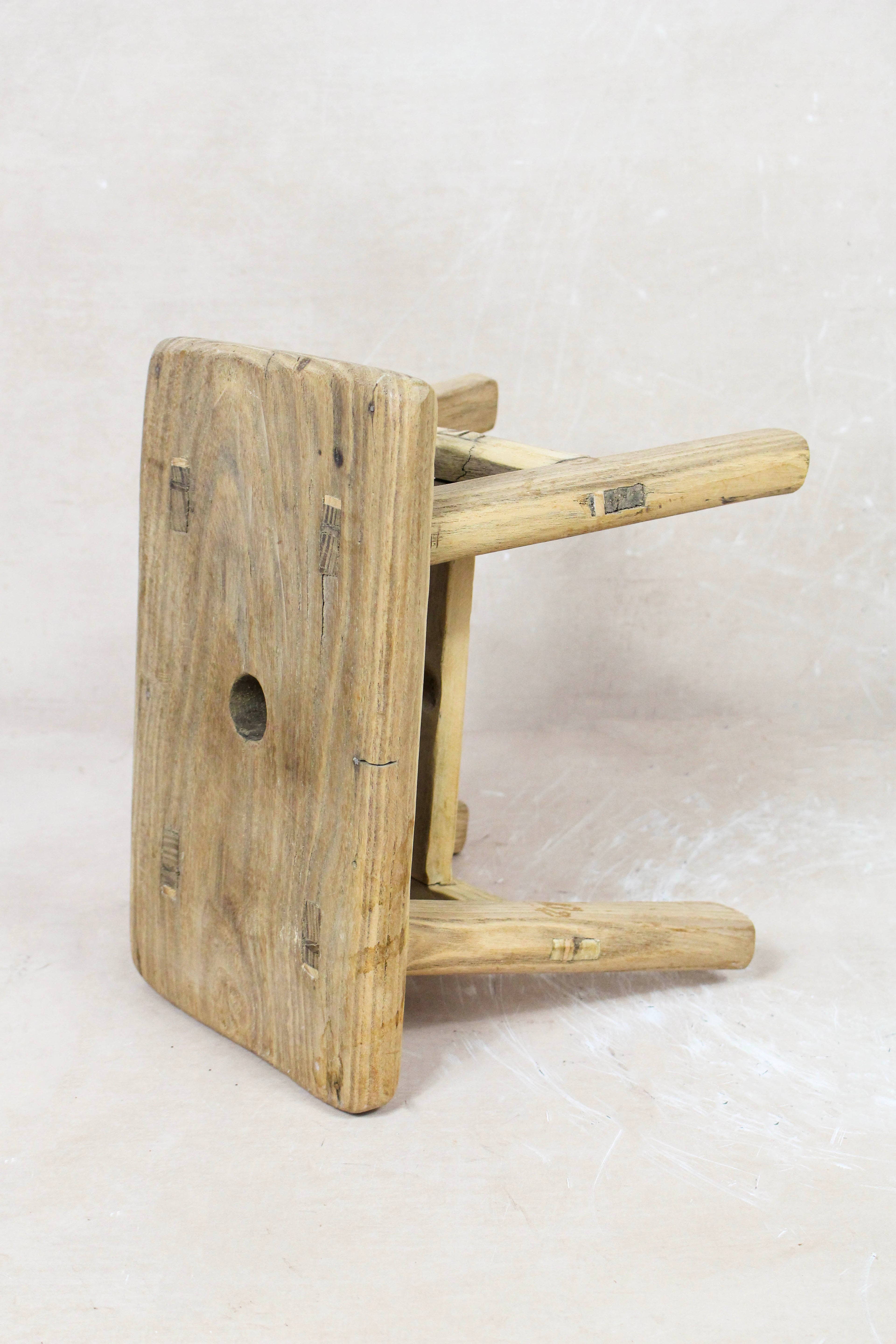 Vintage Rustic Elm Wood Stool - No 64