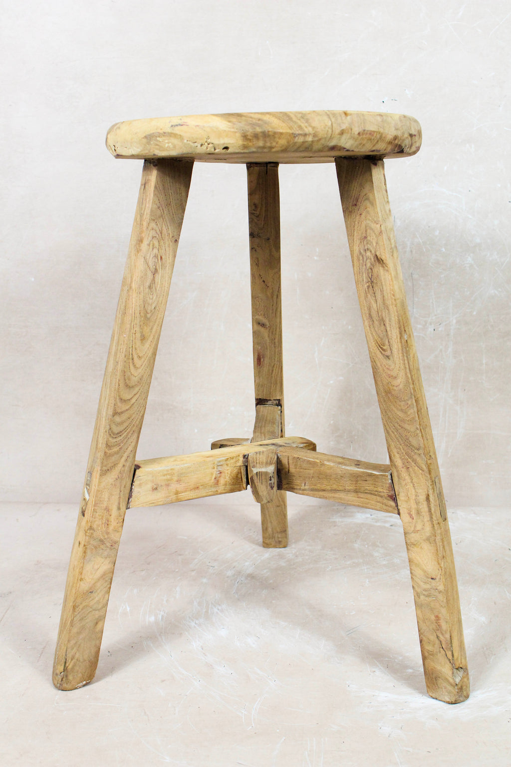 Vintage Rustic Round Stool - Elm wood - 128