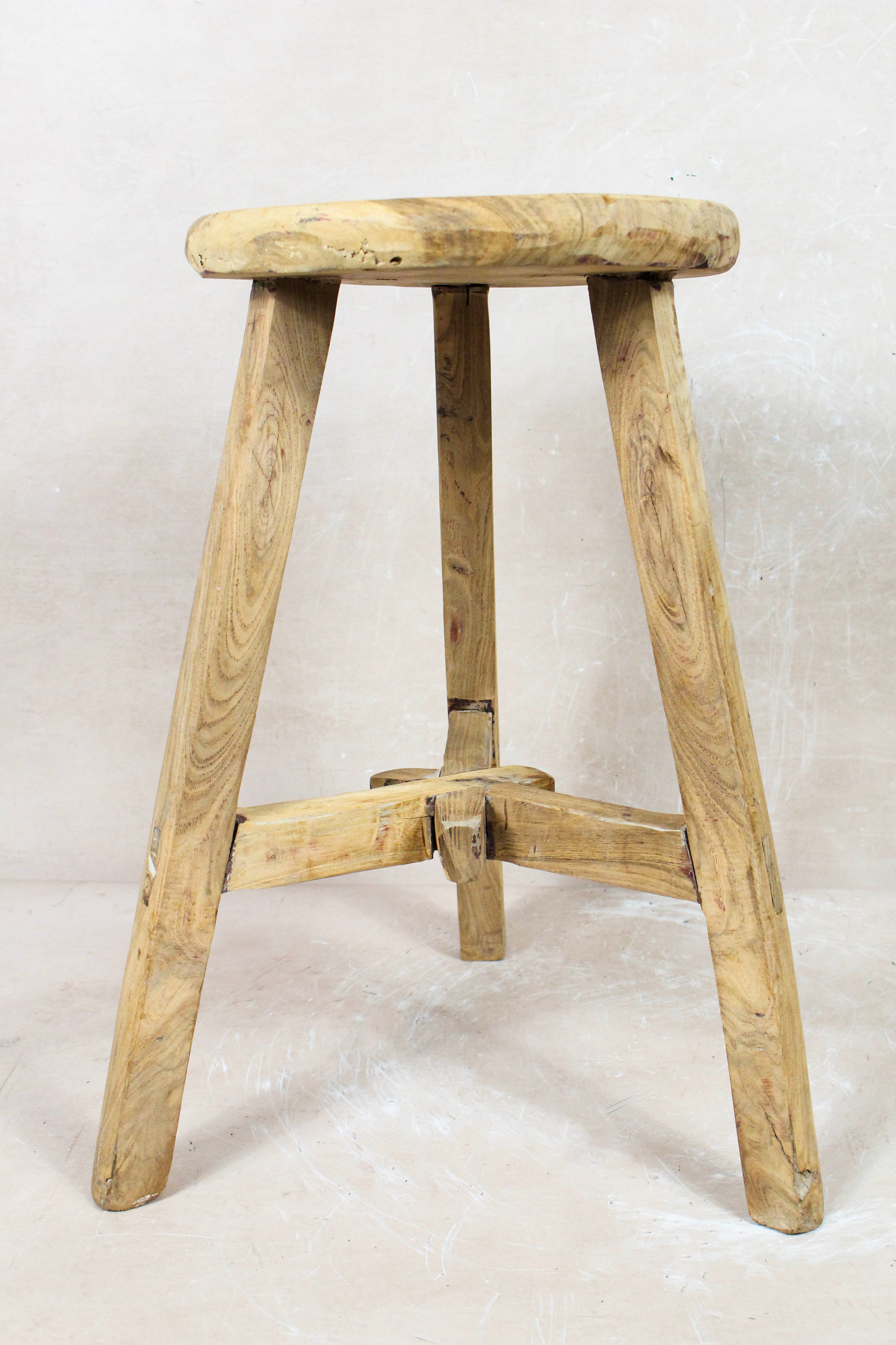 Vintage Rustic Round Stool - Elm wood - 128