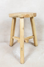 Vintage Rustic Round Stool - Elm wood - 129
